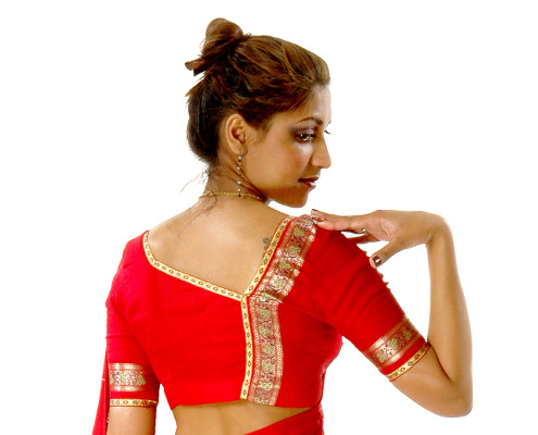 Oxshott model in red sari top. Photo: Ray Ball.