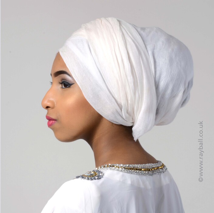 Banstead girl modelling white turban