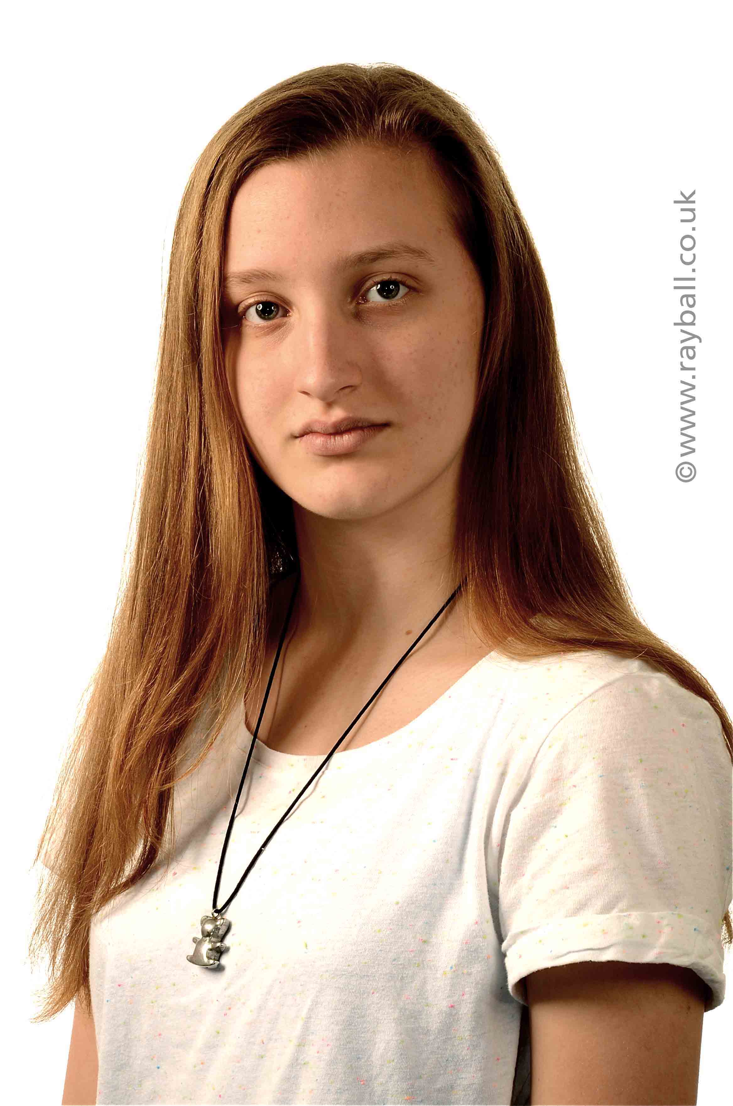 Portrait photograph of Cheam girl in white T-shirt