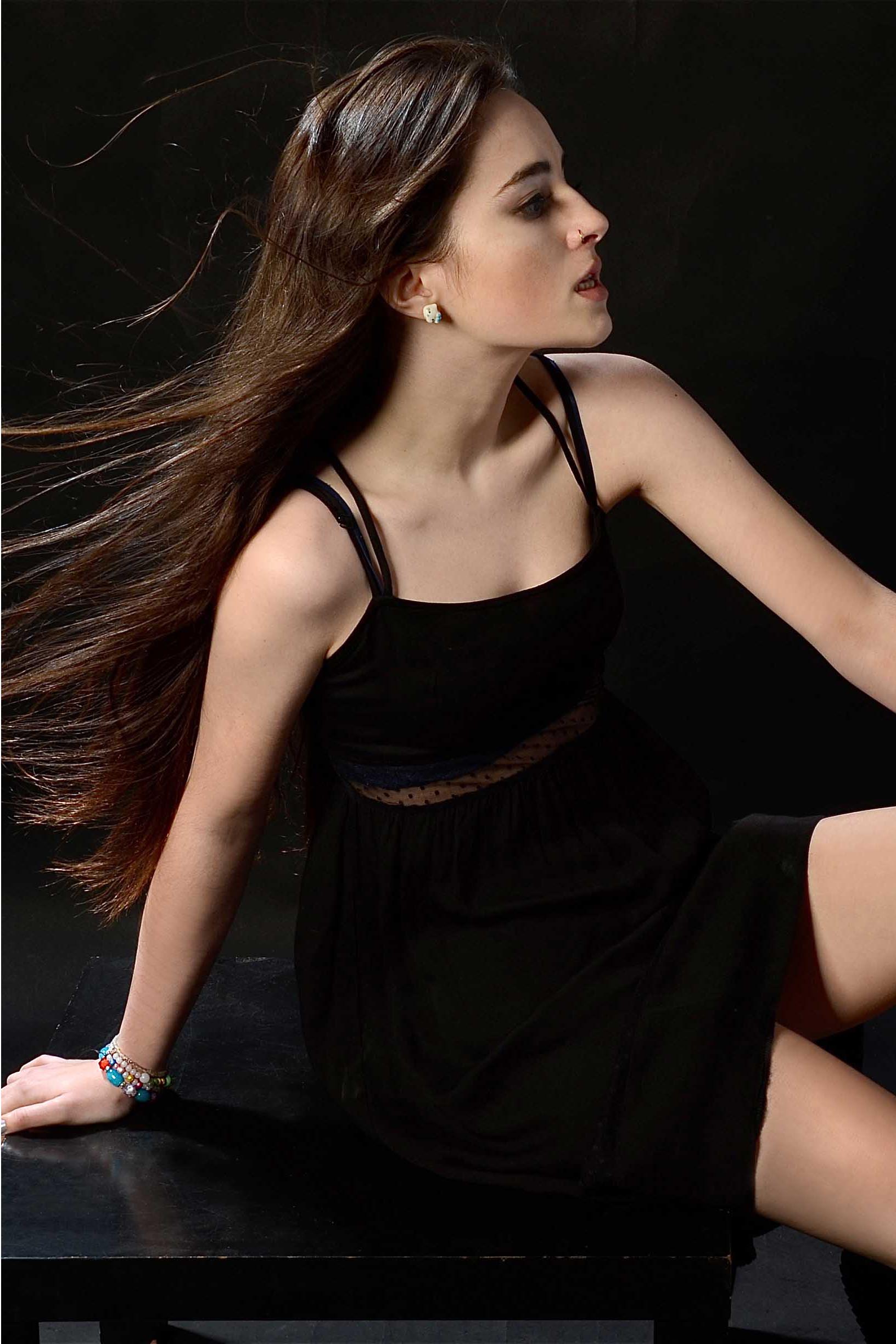 New Malden model in black dress