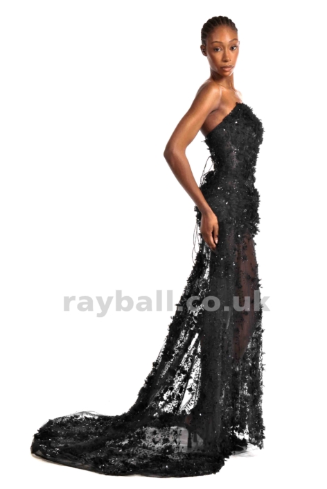 Model from Walton on Thames in black haute couture dress at Epsom Photography Studio Surrey